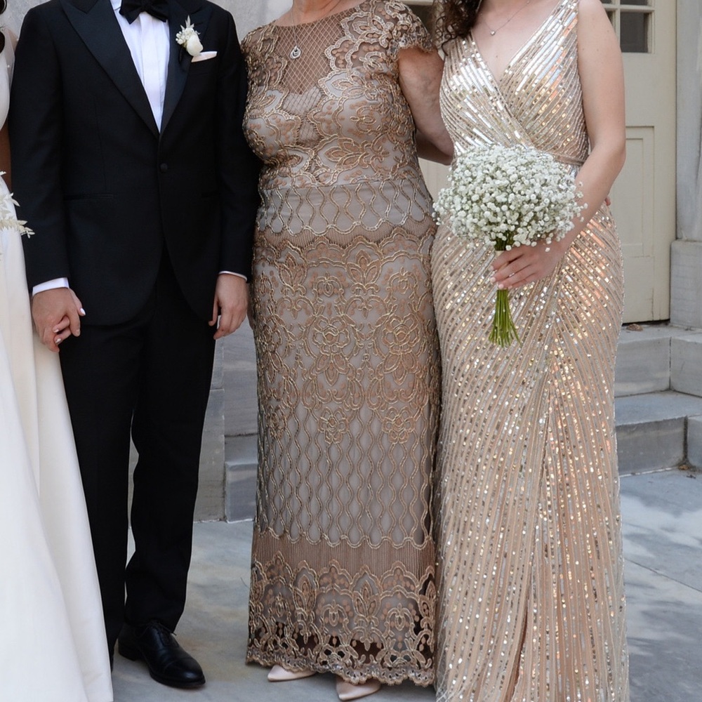 TADASHI SHOJI MIRANDA SEQUIN EMBROIDERED GOWN COPPER GOLD DRESS